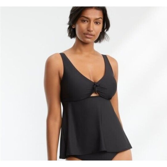 Birdsong Bare Necessities Size 38D Underwire Black Tie Front Tankini Swim Top - Picture 1 of 13